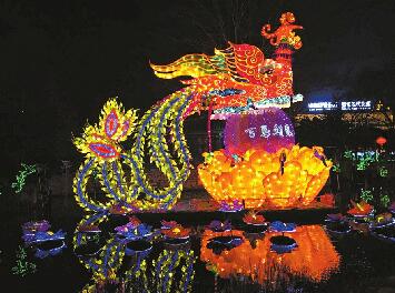 濟(jì)南趵突泉迎春花燈會開燈 楓溪水面現(xiàn)“百鳥朝鳳”